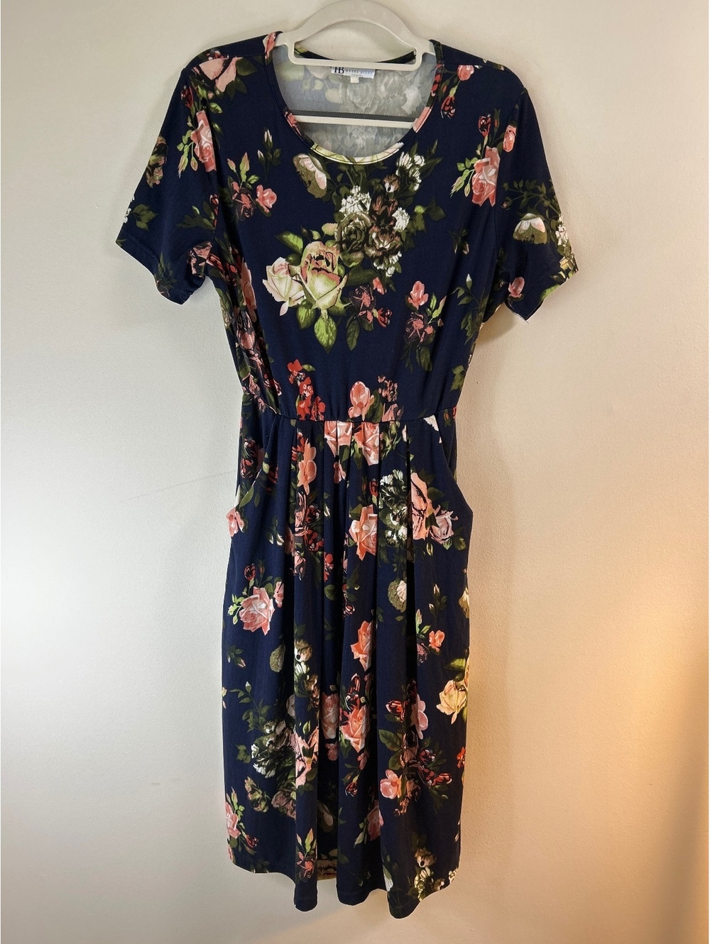 Hazel Blues USA Navy Floral Cottagecore Midi Dress with Pockets